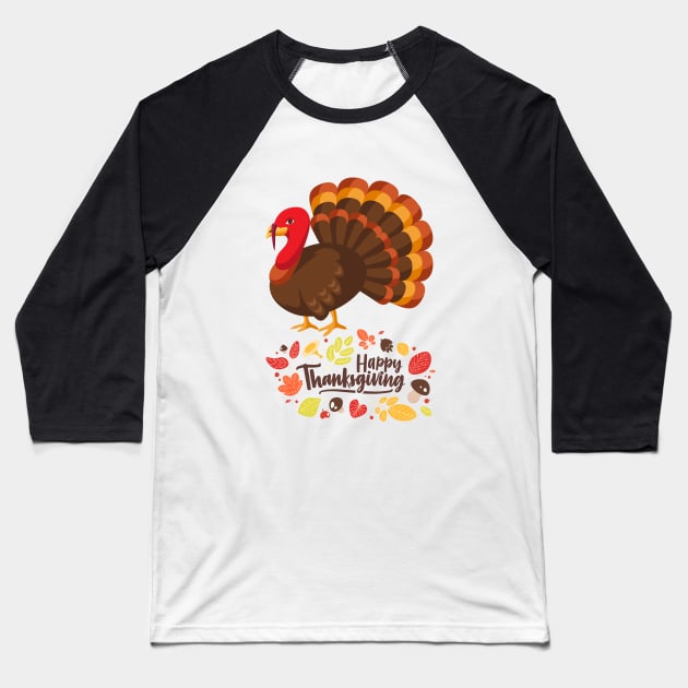 Happy Thanksgiving Turkey Baseball T-Shirt by NICHE&NICHE